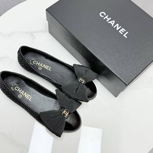 CC 25 Bow Ballet Flats Black Canvas And Grosgrain 368808
