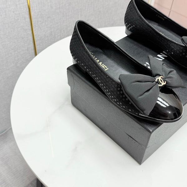 CC 25 Bow Ballet Flats Black Canvas And Grosgrain 368808