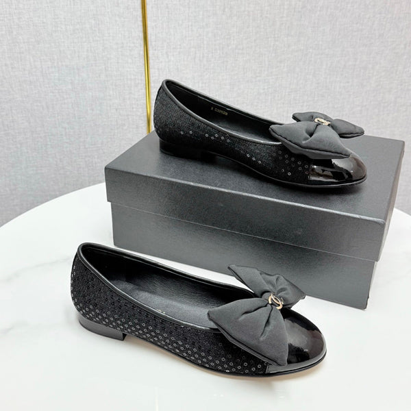 CC 25 Bow Ballet Flats Black Canvas And Grosgrain 368808