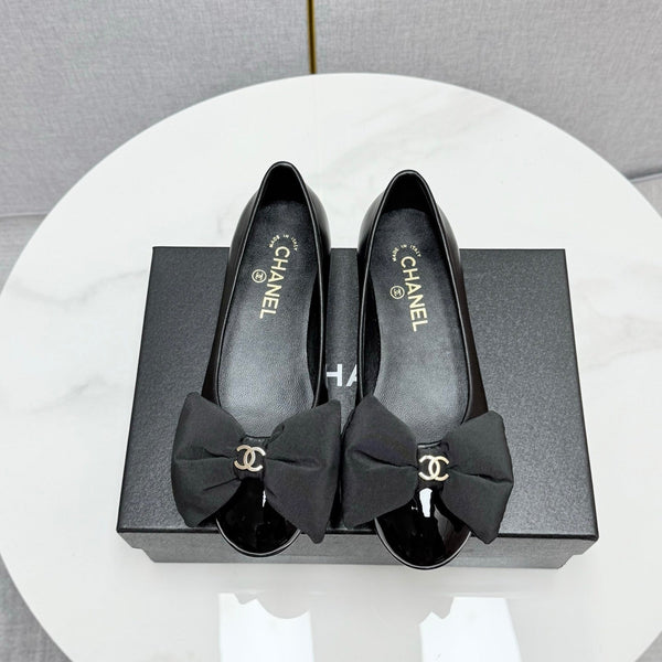 CC 25 Bow Ballet Flats Black Sheepskin And Grosgrain 368810