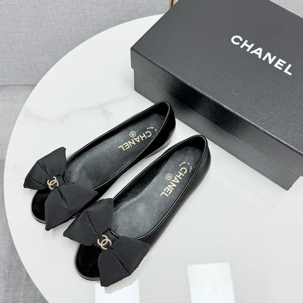 CC 25 Bow Ballet Flats Black Sheepskin And Grosgrain 368810