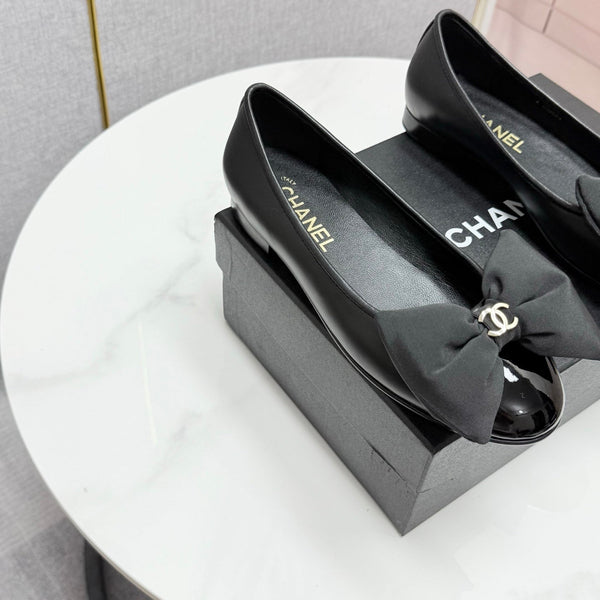 CC 25 Bow Ballet Flats Black Sheepskin And Grosgrain 368810