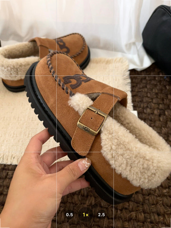 UGG Teddy Loafers Brown Suede Sheepskin Wool 512891