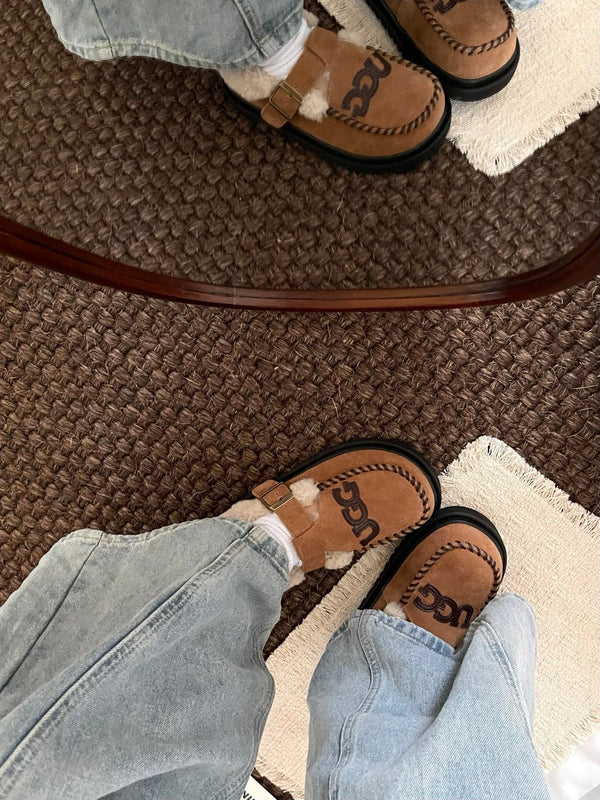 UGG Teddy Loafers Brown Suede Sheepskin Wool 512891