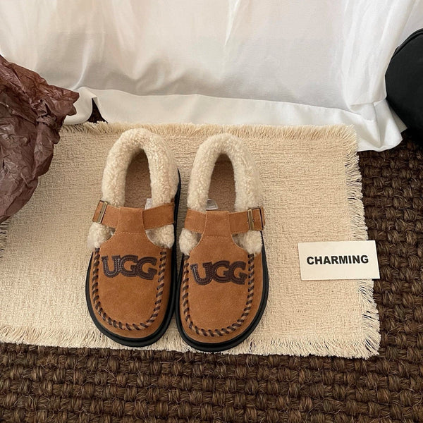 UGG Teddy Loafers Brown Suede Sheepskin Wool 512891