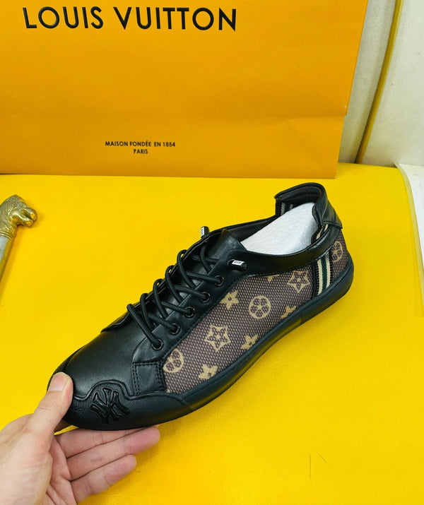 LV SNEAKER BROWN MONOGRAM JACQUARD AND BLACK CALFSKIN