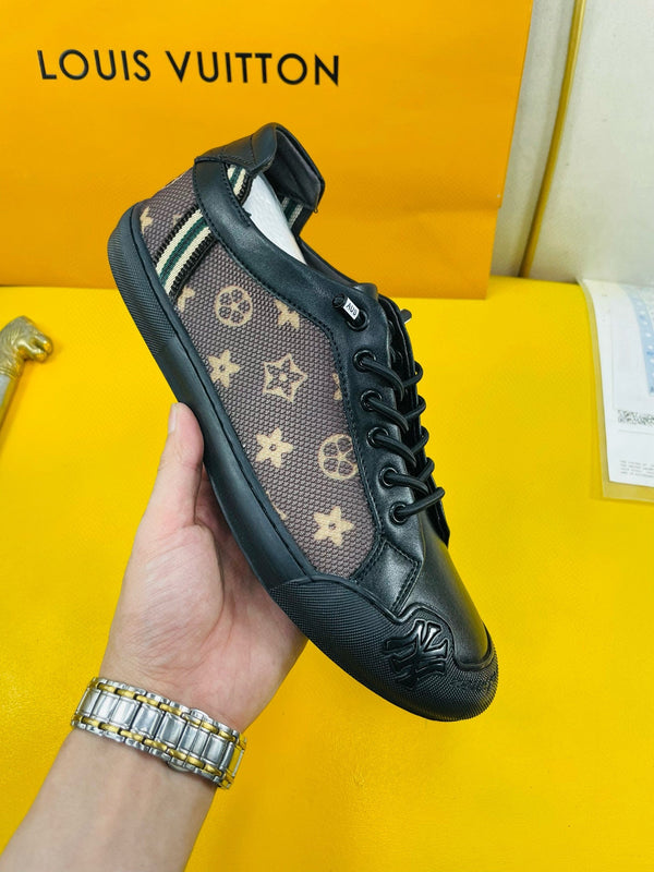 LV SNEAKER BROWN MONOGRAM JACQUARD AND BLACK CALFSKIN