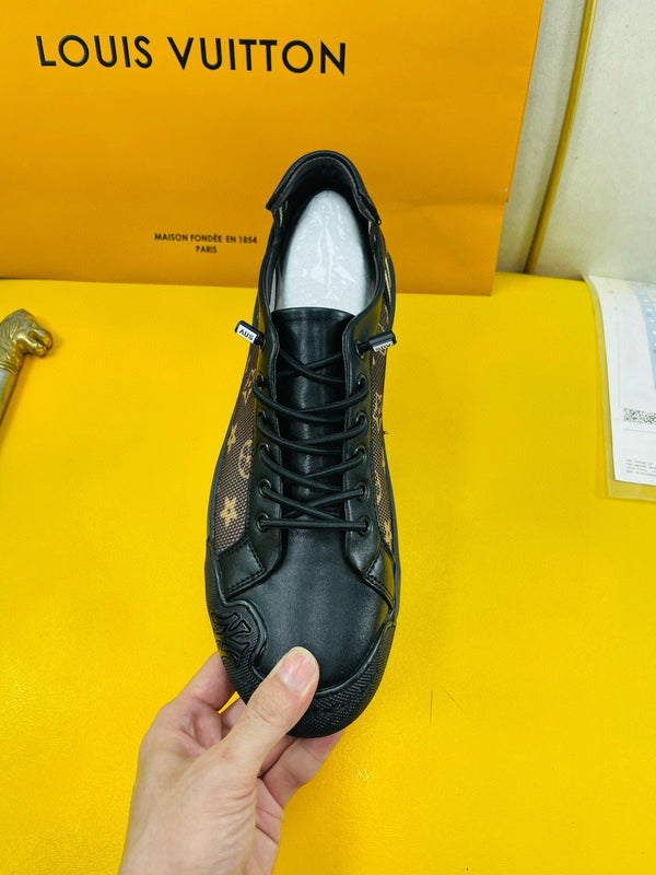 LV SNEAKER BROWN MONOGRAM JACQUARD AND BLACK CALFSKIN