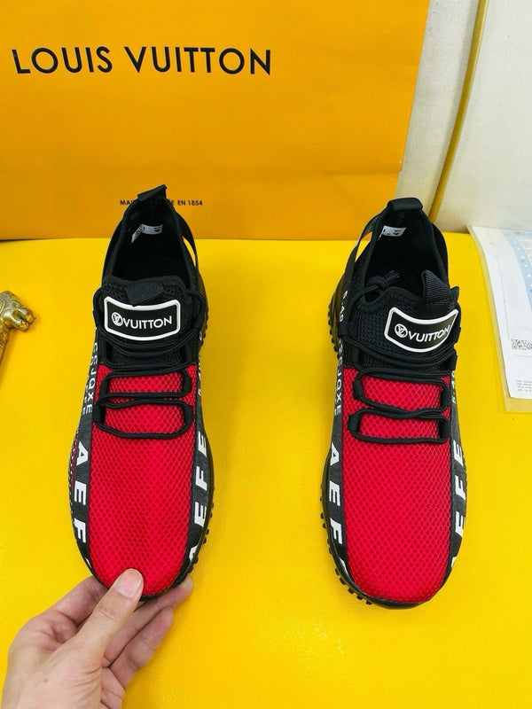 LV SNEAKER IN BLACK MIX RED BREATHABLE MESH FABRIC