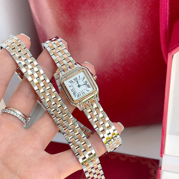 Panthere 22mm Pink Gold Silver Double Chain 44cm