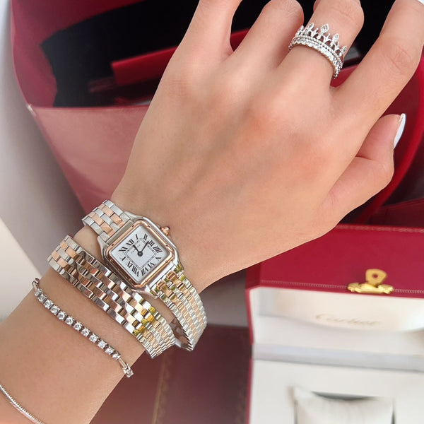 Panthere 22mm Pink Gold Silver Double Chain 44cm