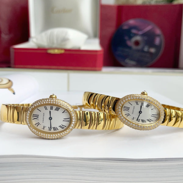 Baignoire Gold White Dial Diamond Bezel