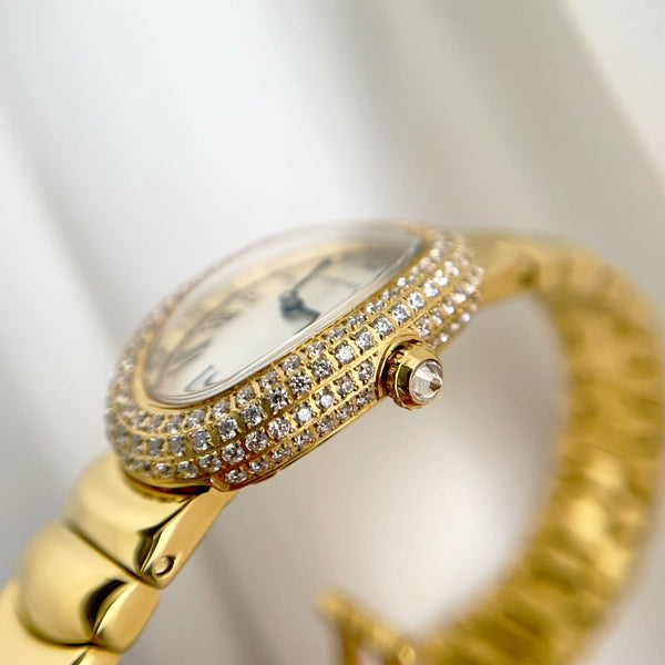 Baignoire Gold White Dial Diamond Bezel