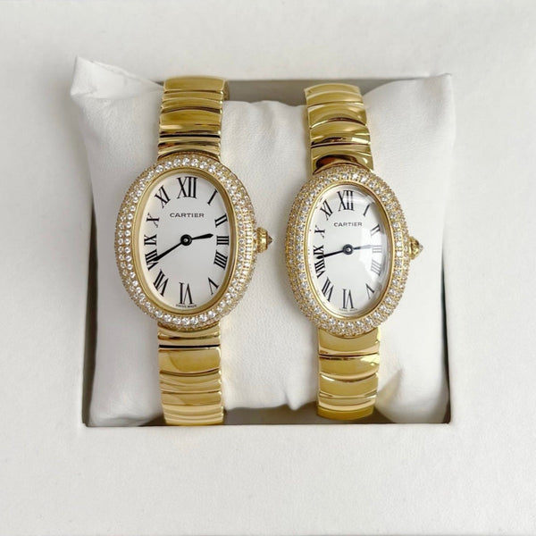 Baignoire Gold White Dial Diamond Bezel