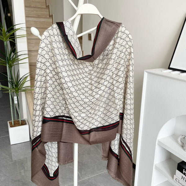 SCIARPA 200 CM IN LANA MONOGRAM MARRONE KAKI 399767