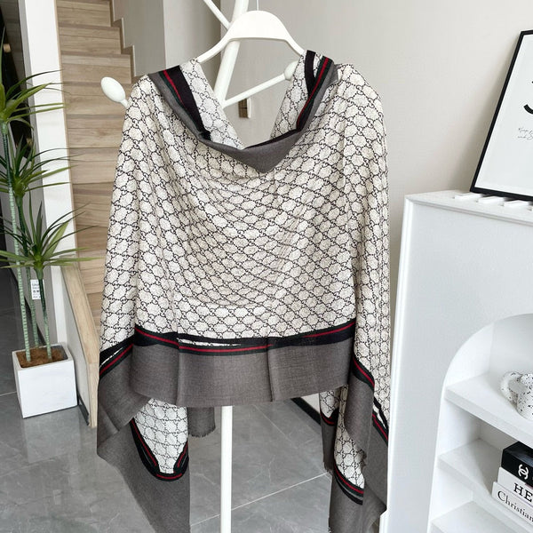 SCIARPA 200 CM IN LANA MONOGRAM MARRONE KAKI 399767