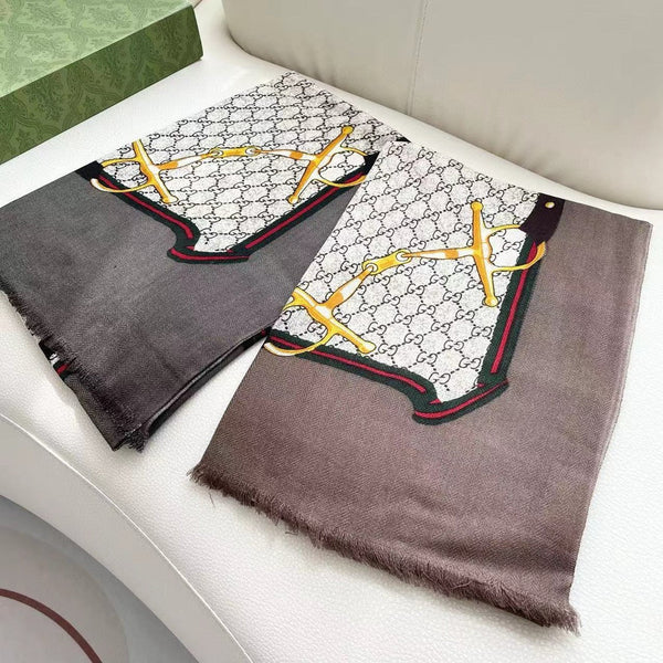 SCIARPA 200 CM IN LANA MONOGRAM MARRONE KAKI 399767