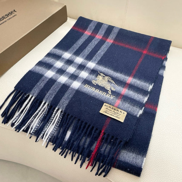 CHECK SCARF 180 CM IN INDIGO BLUE MIX WHITE CASHMERE 405480