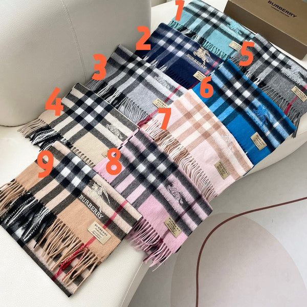 CHECK SCARF 180 CM IN INDIGO BLUE MIX WHITE CASHMERE 405480