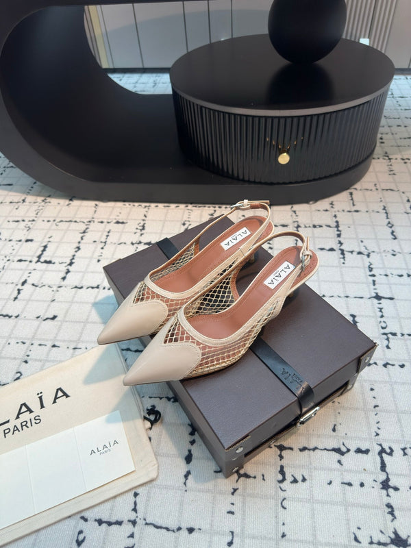 Alaia Heart 50mm Heels Slingbacks Ivory Sheepskin 800932