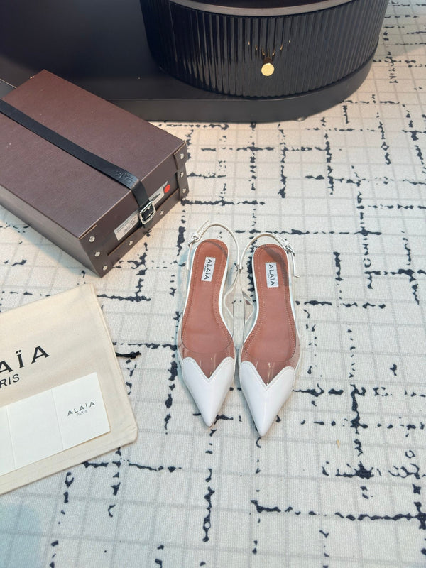Alaia Heart Flat Slingbacks in pelle di pecora bianca 800937