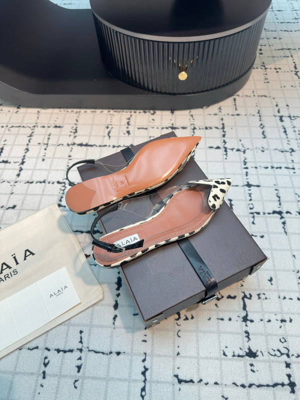 Alaia Heart Flat Slingbacks Dalmatian Sheepskin 800945