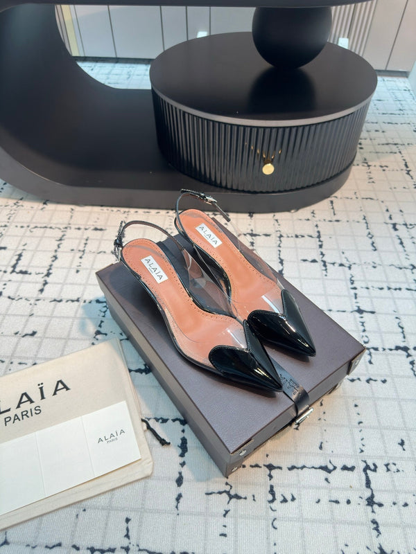 Alaia Heart 50mm Heels Slingbacks Black Sheepskin 810209
