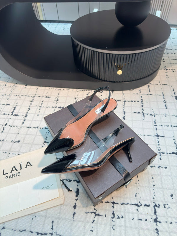 Alaia Heart 50mm Heels Slingbacks Black Sheepskin 810209