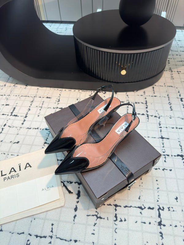 Alaia Heart 50mm Heels Slingbacks Black Sheepskin 810209