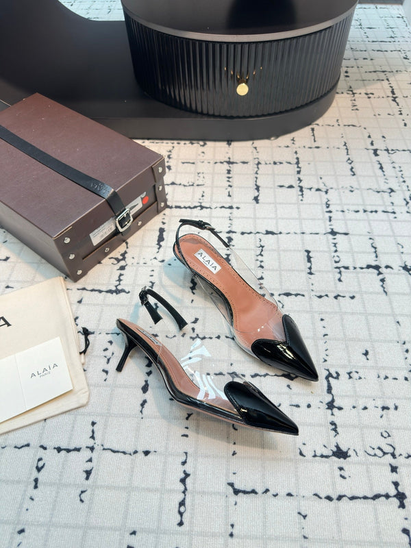 Alaia Heart 50mm Heels Slingbacks Black Sheepskin 810209