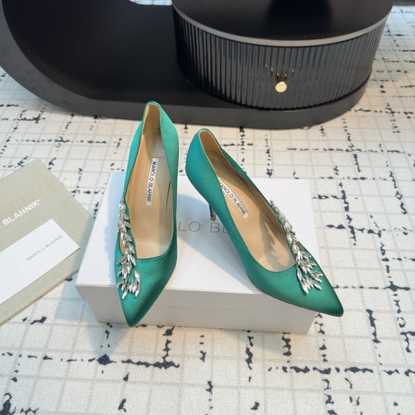 Lurum 90 Green Satin Crystal Embellished Pumps 868662