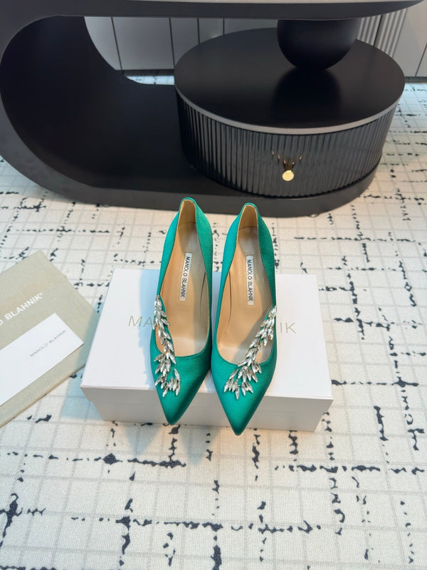 Lurum 90 Green Satin Crystal Embellished Pumps 868662