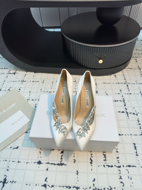 Lurum 90 White Satin Crystal Embellished Pumps 868664