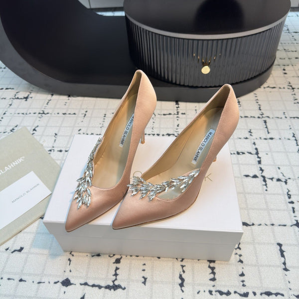 Lurum 90 Beige Satin Crystal Embellished Pumps 868666