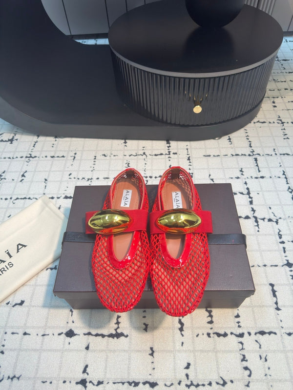 Alaila Ballet Flats In Red Mesh Fabric 895240