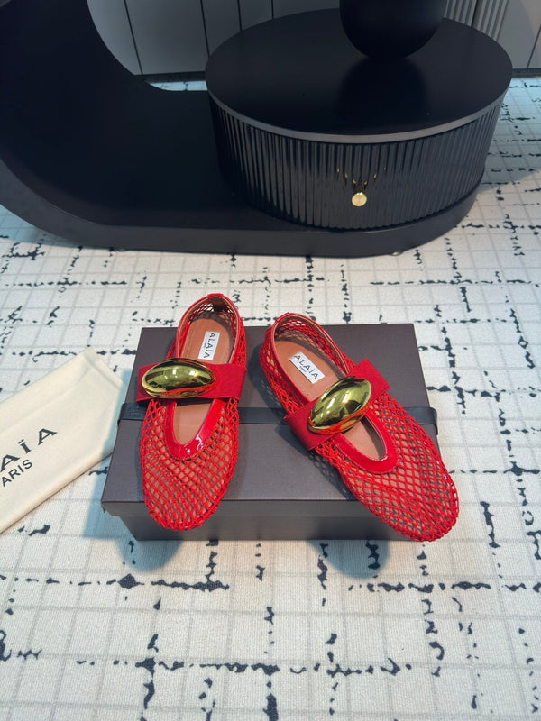 Alaila Ballet Flats In Red Mesh Fabric 895240