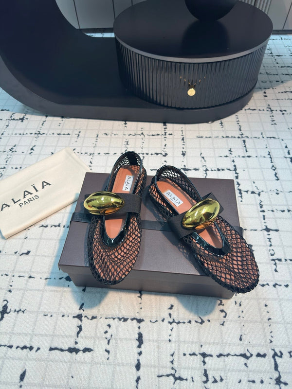 Alaila Ballet Flats In Black Mesh Fabric 895241