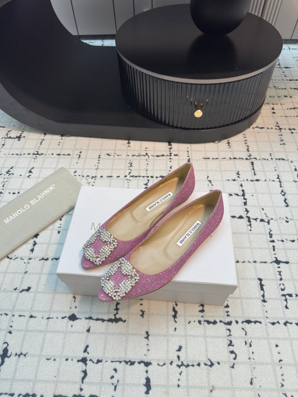 Hangisi 20 Ballet Flat Pink Glitter Fabric Leather Jewel Buckle 912609
