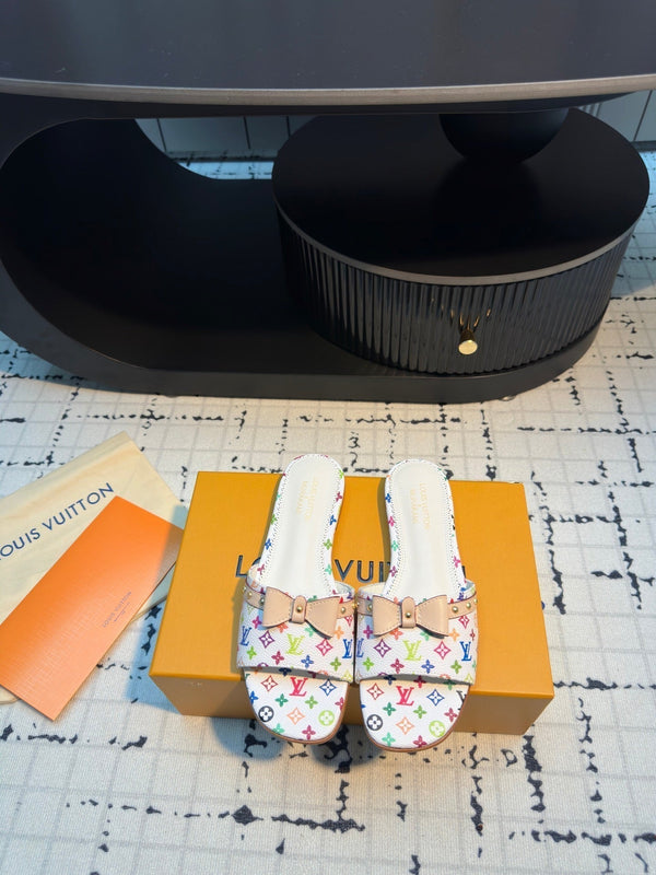 LV LV x TM 6AM Flat Mule Bianco con Monogramma Multicolore Pelle 218910