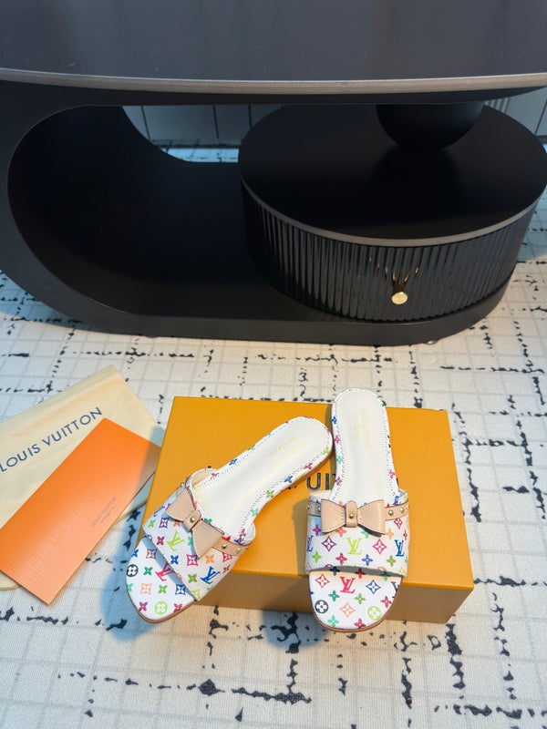 LV LV x TM 6AM Flat Mule Bianco con Monogramma Multicolore Pelle 218910