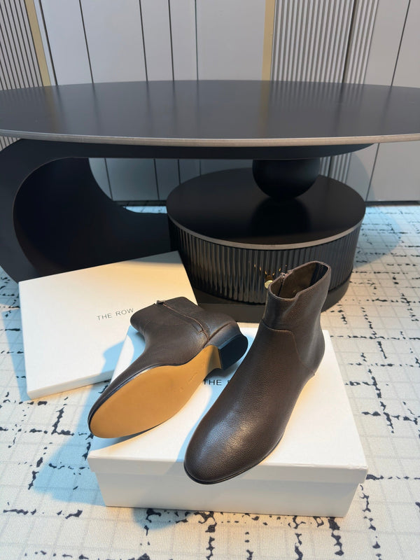 The Row Zipped Ankle Boots 50mm Burnt Earth Calfskin 429314