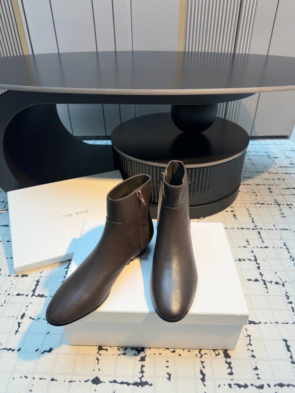 The Row Zipped Ankle Boots 50mm Burnt Earth Calfskin 429314