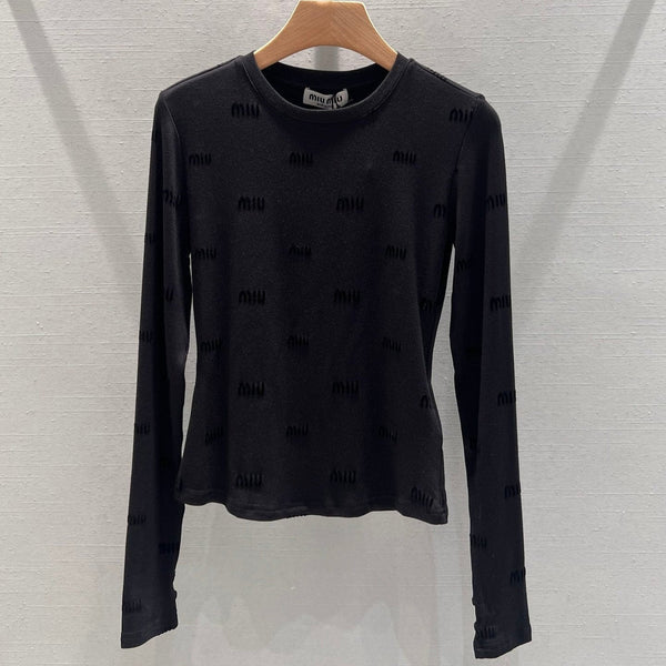 Miu Miu Long Sleeve T-shirt Black Cotton