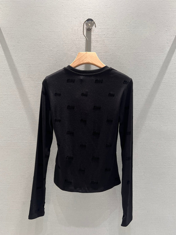 Miu Miu Long Sleeve T-shirt Black Cotton