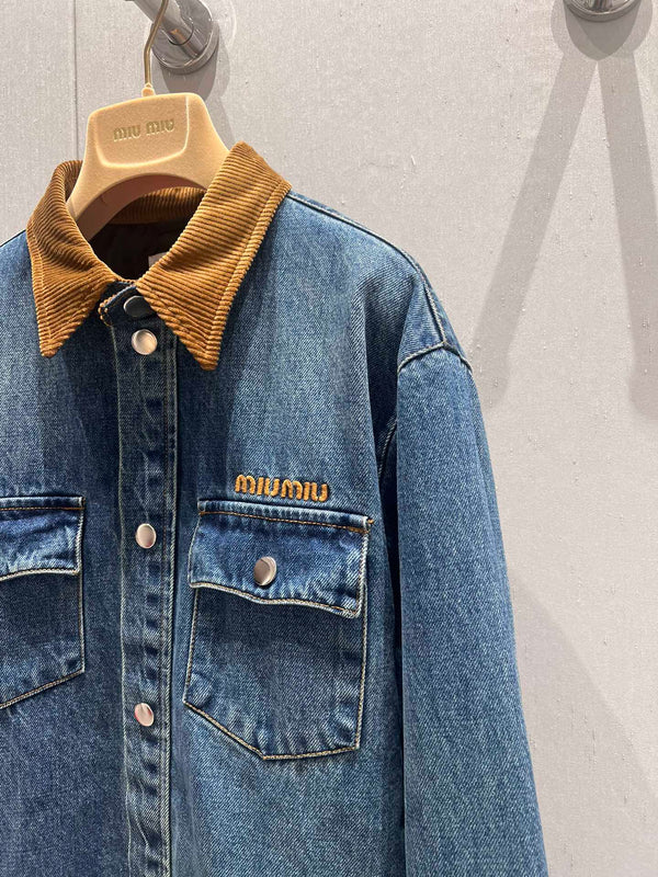 Miu Miu Denim Jacket Blue Brown Cotton 206450