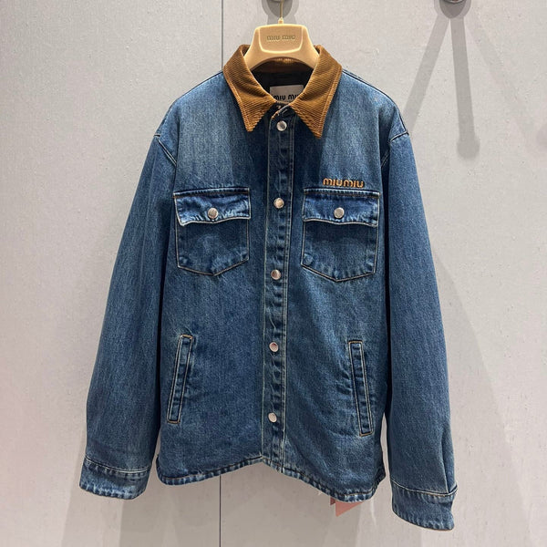 Miu Miu Denim Jacket Blue Brown Cotton 206450