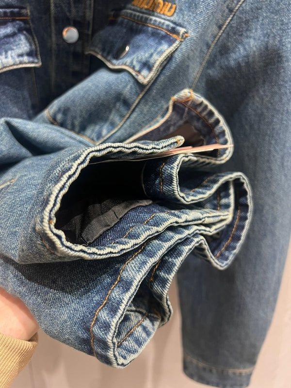 Miu Miu Denim Jacket Blue Brown Cotton 206450