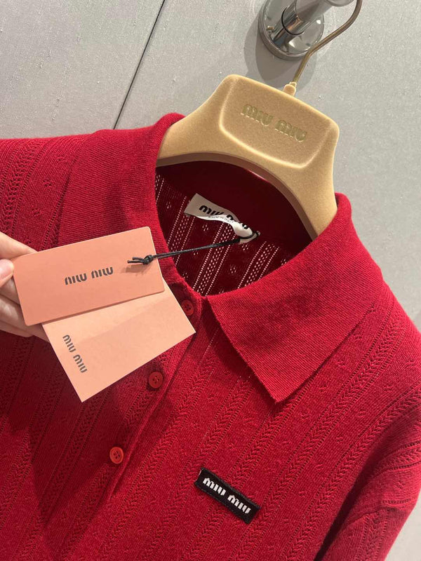 Miu Miu 25 Knitted Polo Shirt Red Cashmere 209039