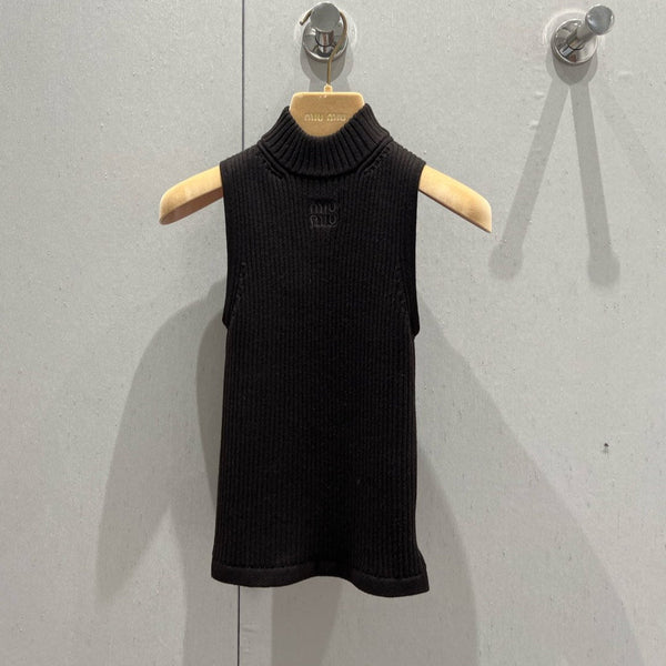 Miu Miu 25 Collar Vest Sweater Top Brown Wool