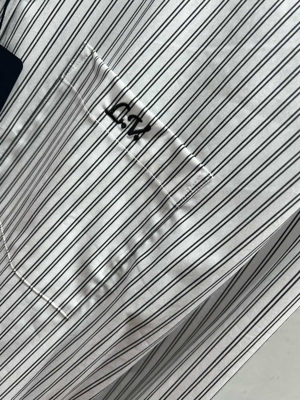 LV 25 Striped Short Long-Sleeved Shirt Black White 209245